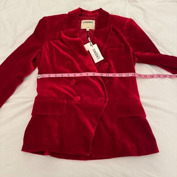 NWT L'AGENCE Kenzie Red Crushed Velvet Double Breasted Blazer Jacket - Picture 13 of 15